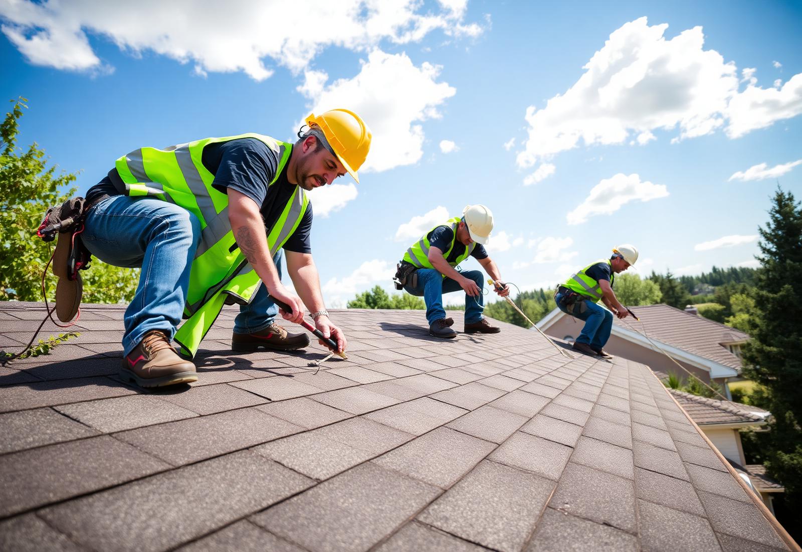 Robert's Roofing crew installing a new asphalt shingle roof in Maryland